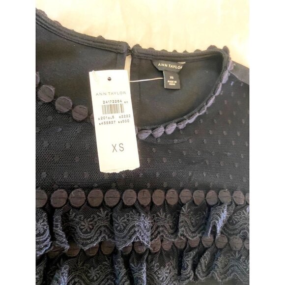 NWT Ann Taylor micro PomPom & mesh neck, long sleeve top size XS - Picture 8 of 8